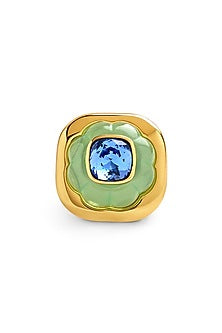 Gold Plated Green & Sapphire Synthetic Stone Ring