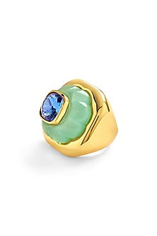 Gold Plated Green & Sapphire Synthetic Stone Ring