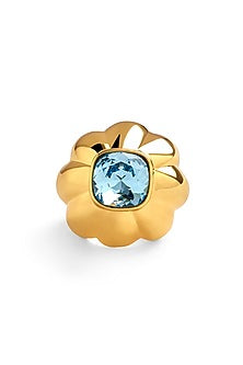Gold Plated Aqua Synthetic Stone Ring