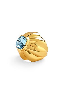 Gold Plated Aqua Synthetic Stone Ring