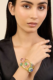 Gold Plated Multi-Colored Crystal Resin Statement Cuff