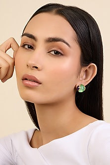 Gold Plated Blue Corundum Stone Melon Stud Earrings