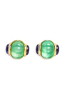 Gold Plated Blue Corundum Stone Melon Stud Earrings