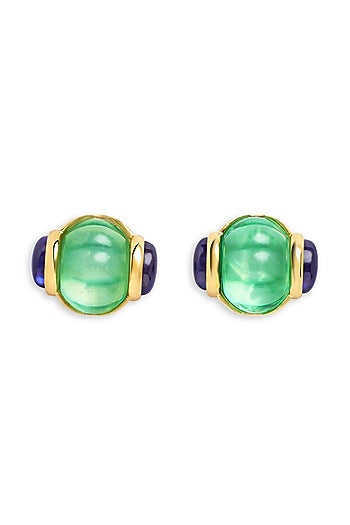 Gold Plated Blue Corundum Stone Melon Stud Earrings
