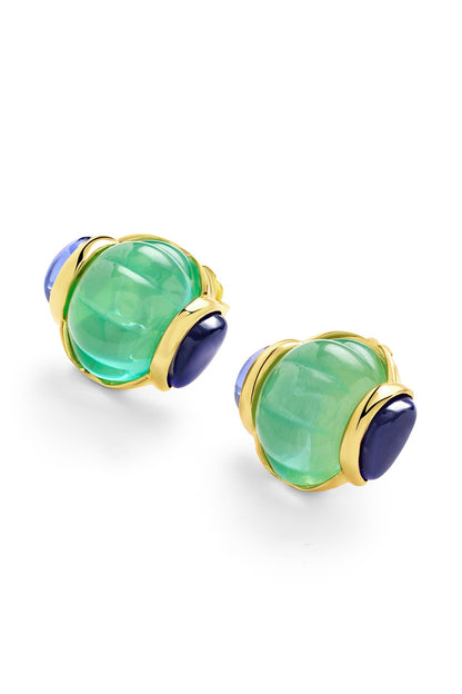 Gold Plated Blue Corundum Stone Melon Stud Earrings