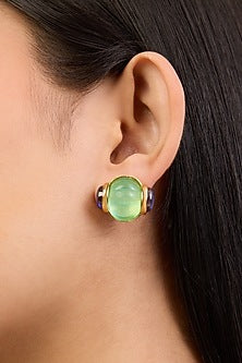Gold Plated Blue Corundum Stone Melon Stud Earrings