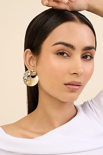 Gold Plated Crystal Orange Peel Stud Earrings