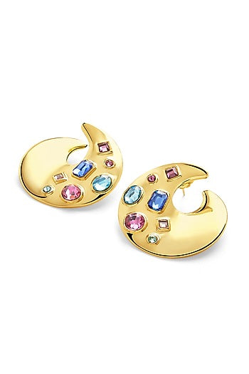 Gold Plated Crystal Orange Peel Stud Earrings