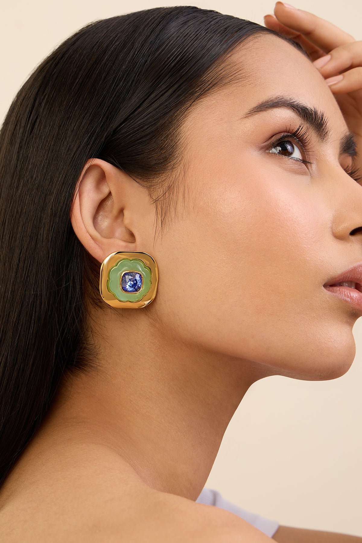 Gold Plated Aqua Blue Crystal Stud Earrings