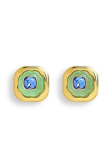 Gold Plated Aqua Blue Crystal Stud Earrings