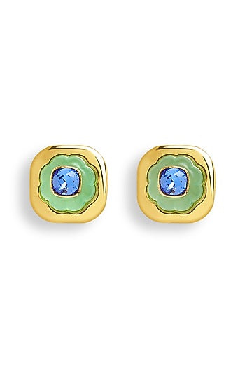 Gold Plated Aqua Blue Crystal Stud Earrings