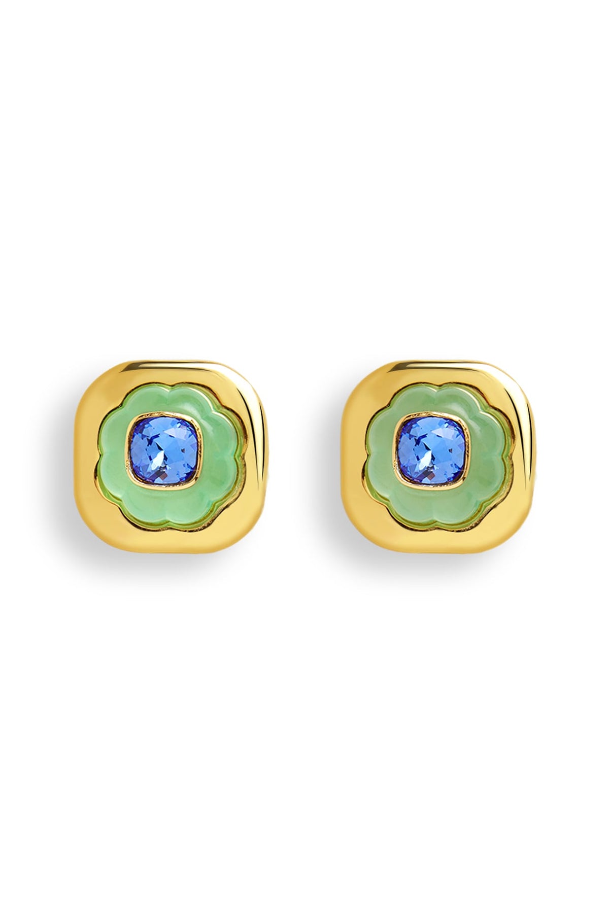 Gold Plated Aqua Blue Crystal Stud Earrings