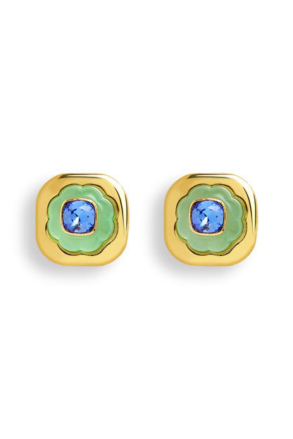 Gold Plated Aqua Blue Crystal Stud Earrings