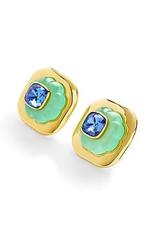 Gold Plated Aqua Blue Crystal Stud Earrings