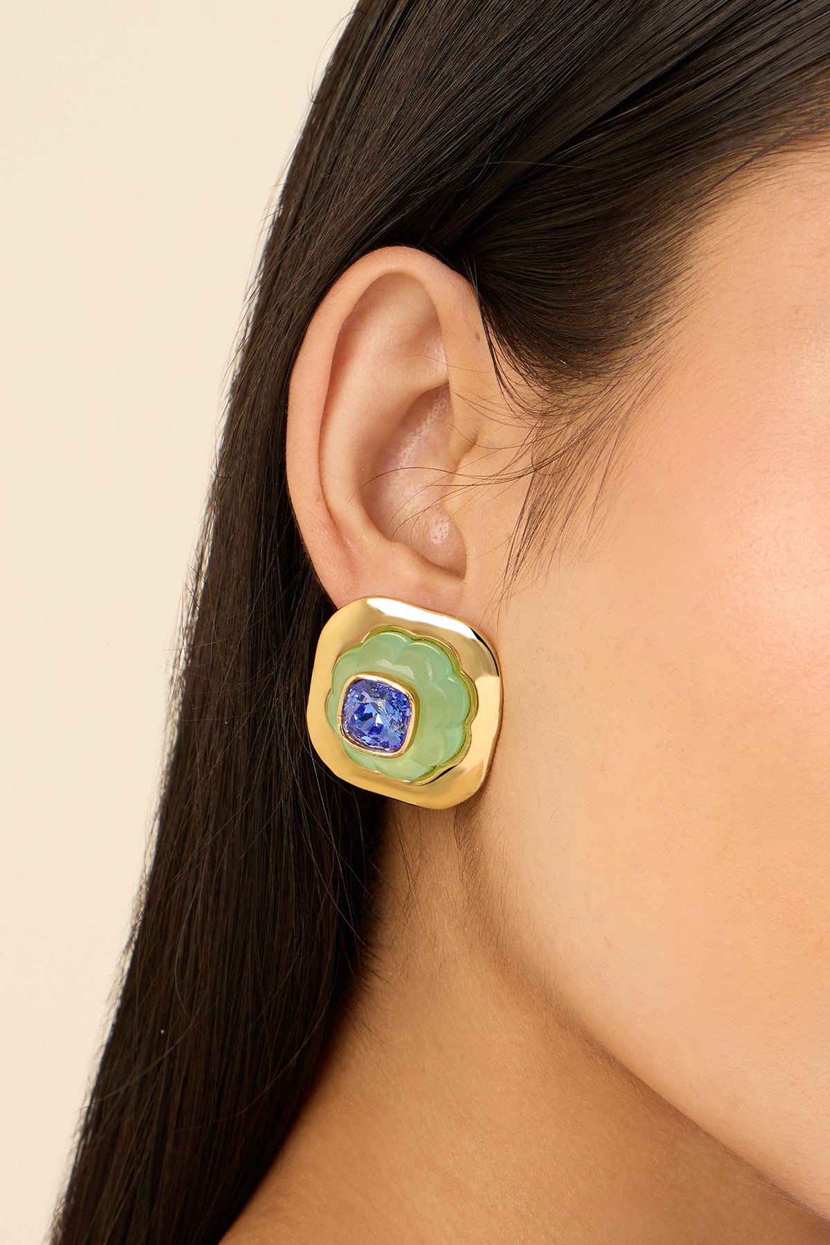 Gold Plated Aqua Blue Crystal Stud Earrings