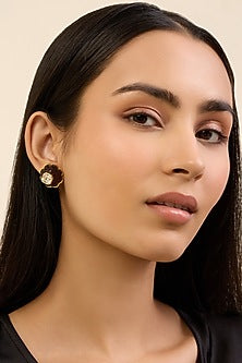 Gold Plated Black Crystal Stud Earrings