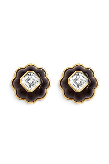 Gold Plated Black Crystal Stud Earrings