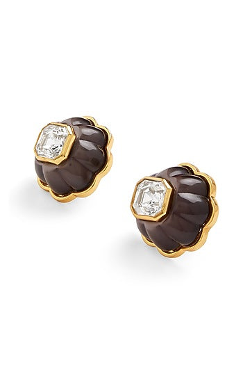 Gold Plated Black Crystal Stud Earrings
