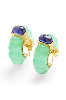 Gold Plated Blue Corundum Hoop Earrings