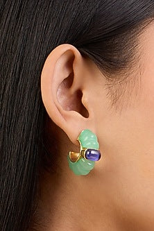 Gold Plated Blue Corundum Hoop Earrings