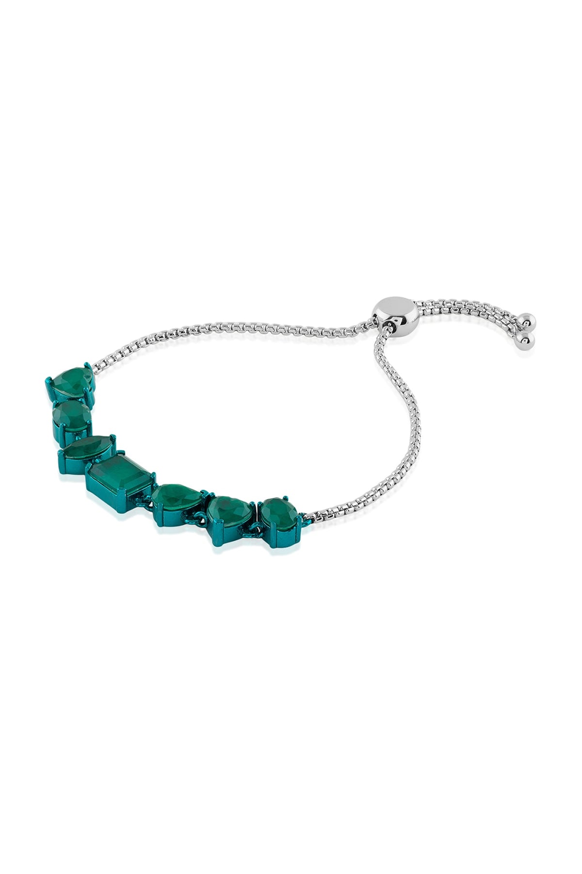White Rhodium Finish Emerald Green Double Stone Bracelet