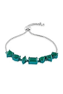 White Rhodium Finish Emerald Green Double Stone Bracelet