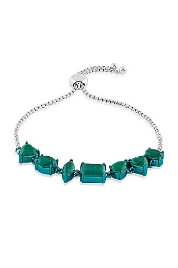 White Rhodium Finish Emerald Green Double Stone Bracelet