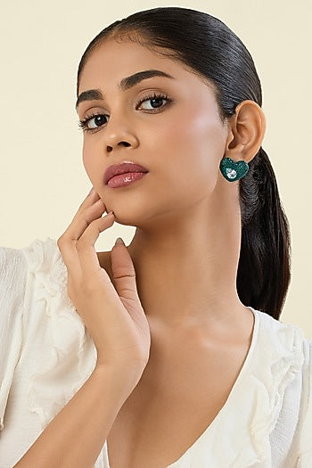 Gold Finish Green & White CZ Stone Stud Earrings