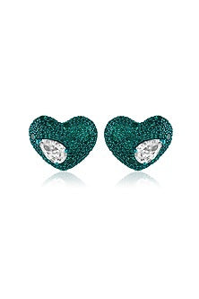 Gold Finish Green & White CZ Stone Stud Earrings