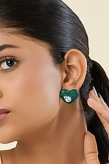 Gold Finish Green & White CZ Stone Stud Earrings