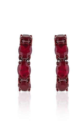 White Rhodium Finish Ruby Doublet Stone Hoop Earrings