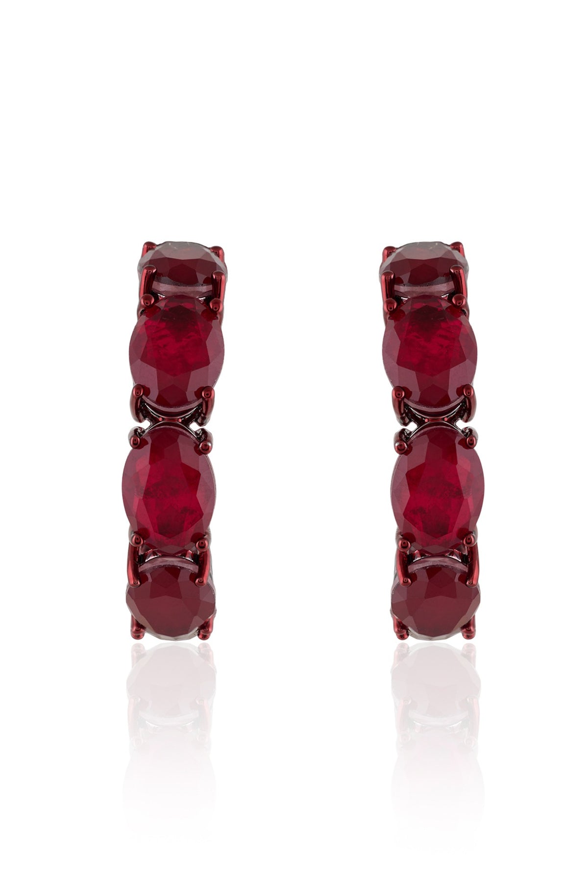 White Rhodium Finish Ruby Doublet Stone Hoop Earrings