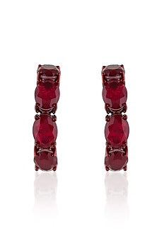White Rhodium Finish Ruby Doublet Stone Hoop Earrings