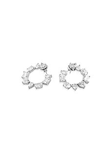 White Rhodium Finish Faceted Stone Stud Earrings