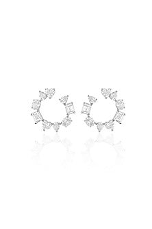White Rhodium Finish Faceted Stone Stud Earrings