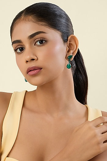 White Rhodium Finish Emerald Doublet Dangler Earrings