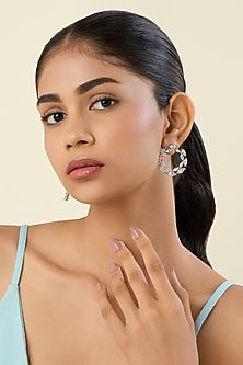 White Rhodium Finish Gem Stone Stud Earrings