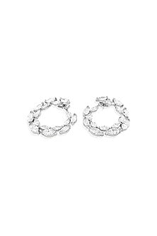 White Rhodium Finish Gem Stone Stud Earrings
