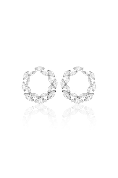 White Rhodium Finish Gem Stone Stud Earrings