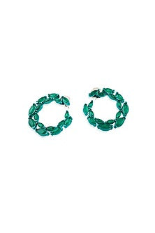 White Rhodium Finish Emerald Doublet Stone Stud Earrings