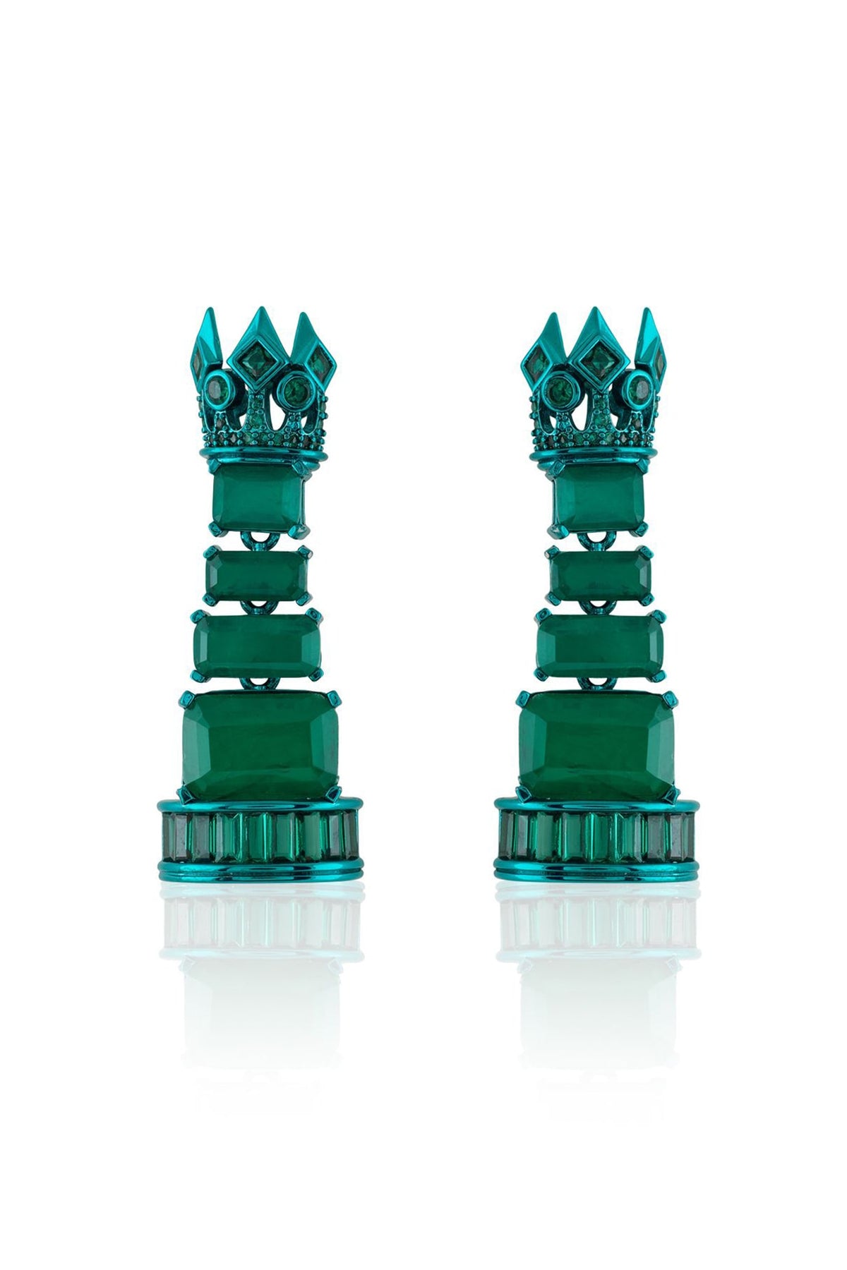 White Rhodium Finish CZ Green Stone Dangler Earrings
