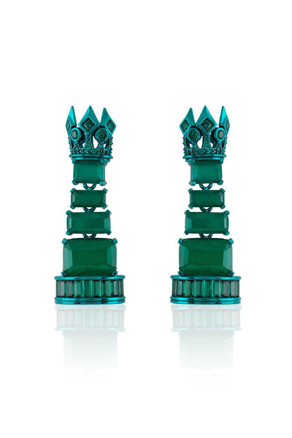 White Rhodium Finish CZ Green Stone Dangler Earrings