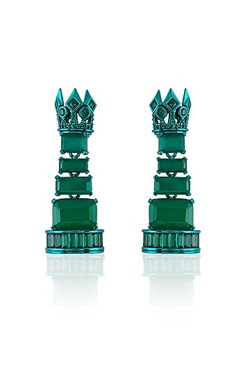 White Rhodium Finish CZ Green Stone Dangler Earrings