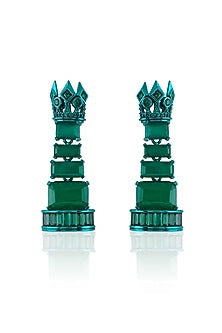 White Rhodium Finish CZ Green Stone Dangler Earrings