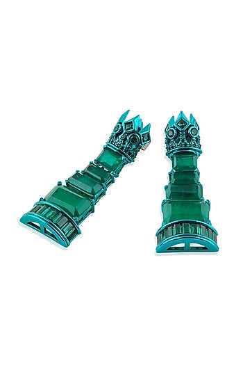 White Rhodium Finish CZ Green Stone Dangler Earrings