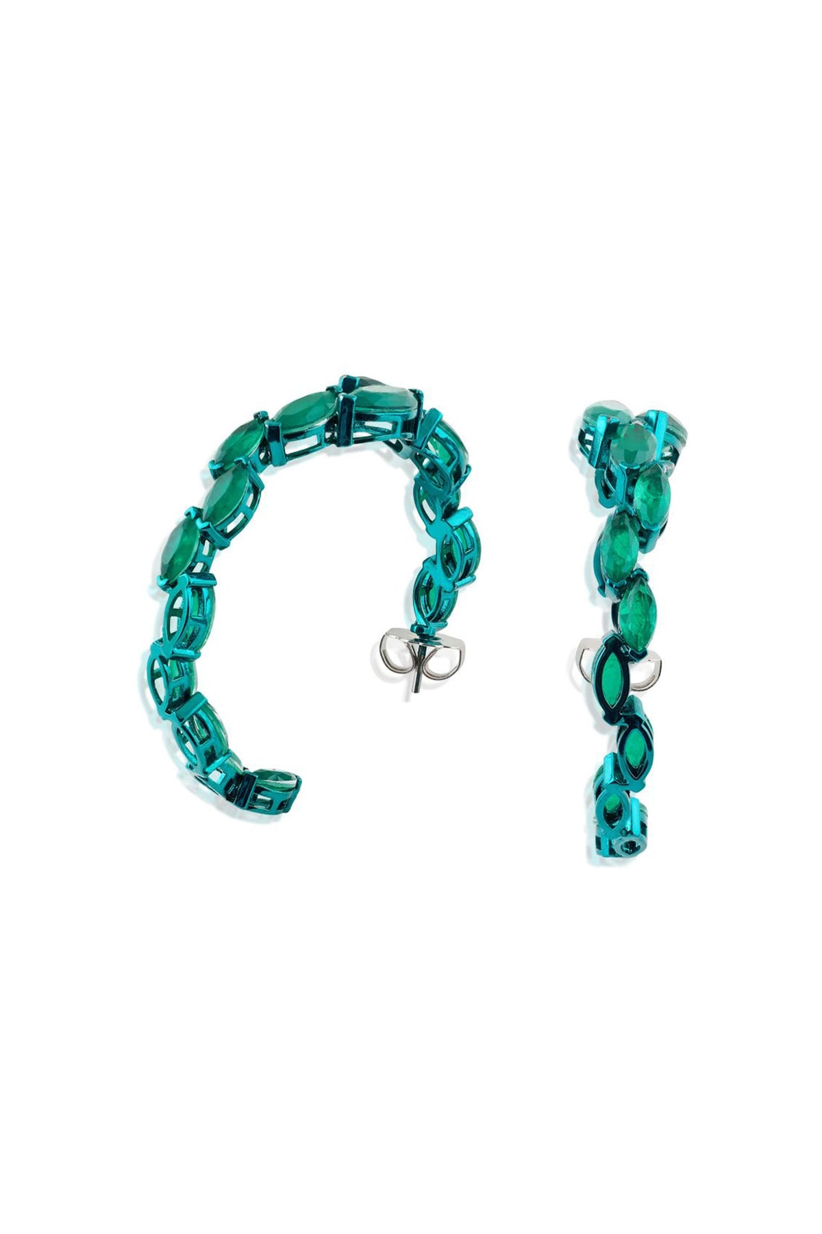 Gold Finish Emerald Doublet Stone Hoop Earrings