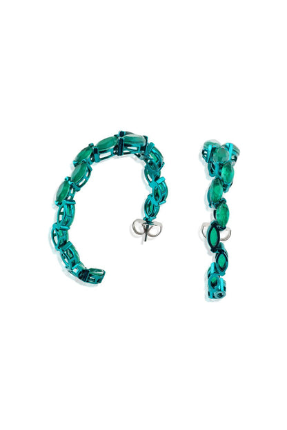 Gold Finish Emerald Doublet Stone Hoop Earrings