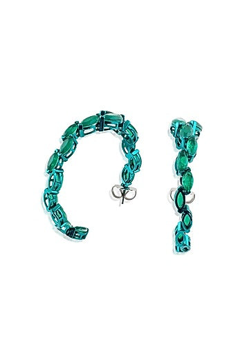 Gold Finish Emerald Doublet Stone Hoop Earrings