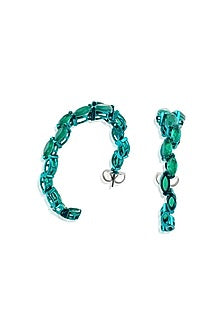 Gold Finish Emerald Doublet Stone Hoop Earrings