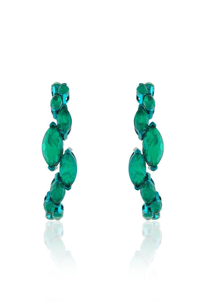 Gold Finish Emerald Doublet Stone Hoop Earrings